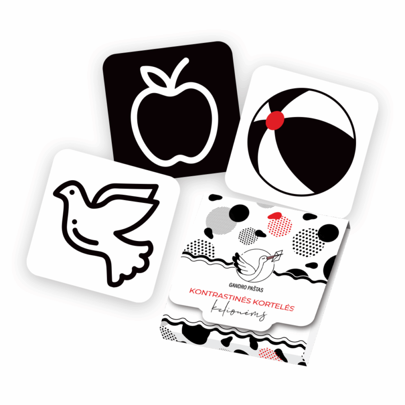 Kortelės su kontrastiniais paveikslėliais kelionėms