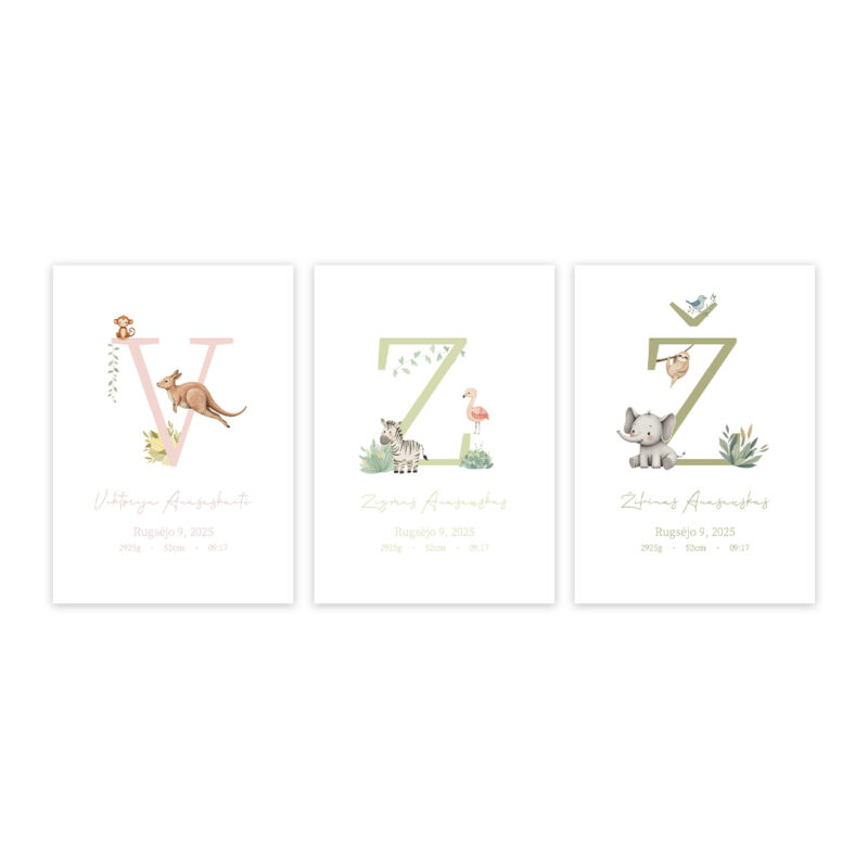 GP_Gimimo Rėmeliai_Raidės_Dziungliu gyvunai_V-Ž_e-shop_Vizualizacijos