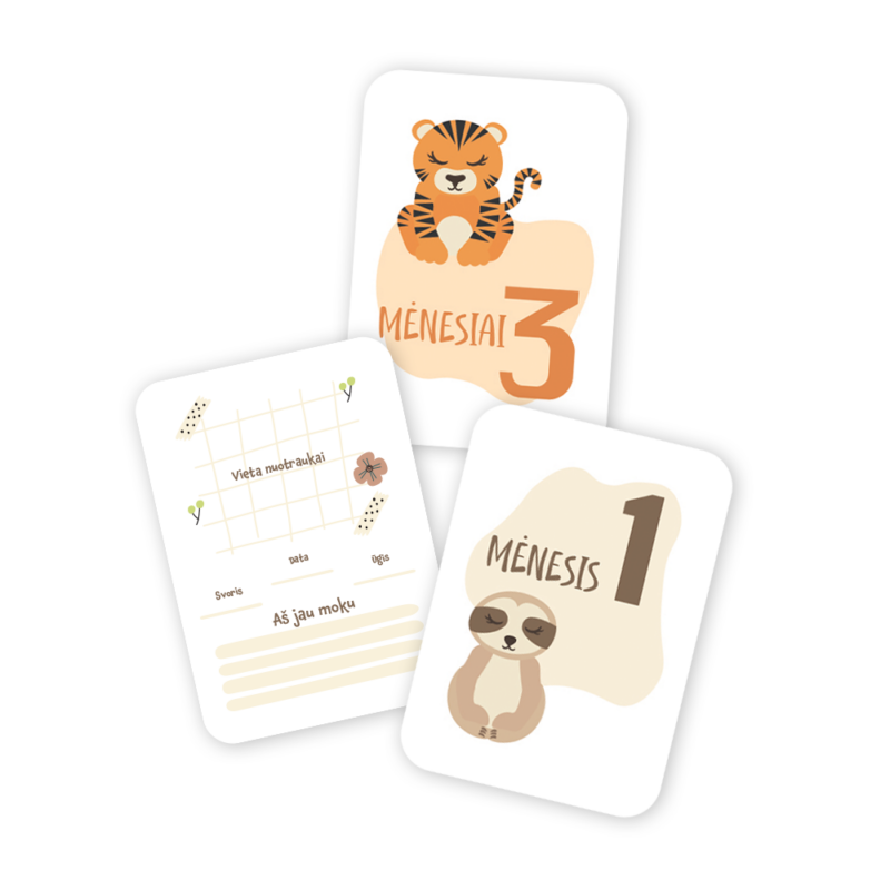 Mėnesių Kortelių Rinkinys Fotosesijoms - Gyvūnai