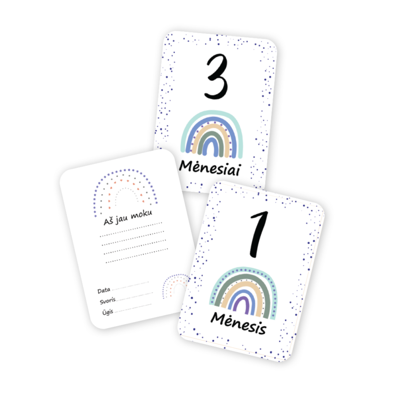 Mėnesių Kortelių Rinkinys Fotosesijoms - Mėlyna Vaivorykštė