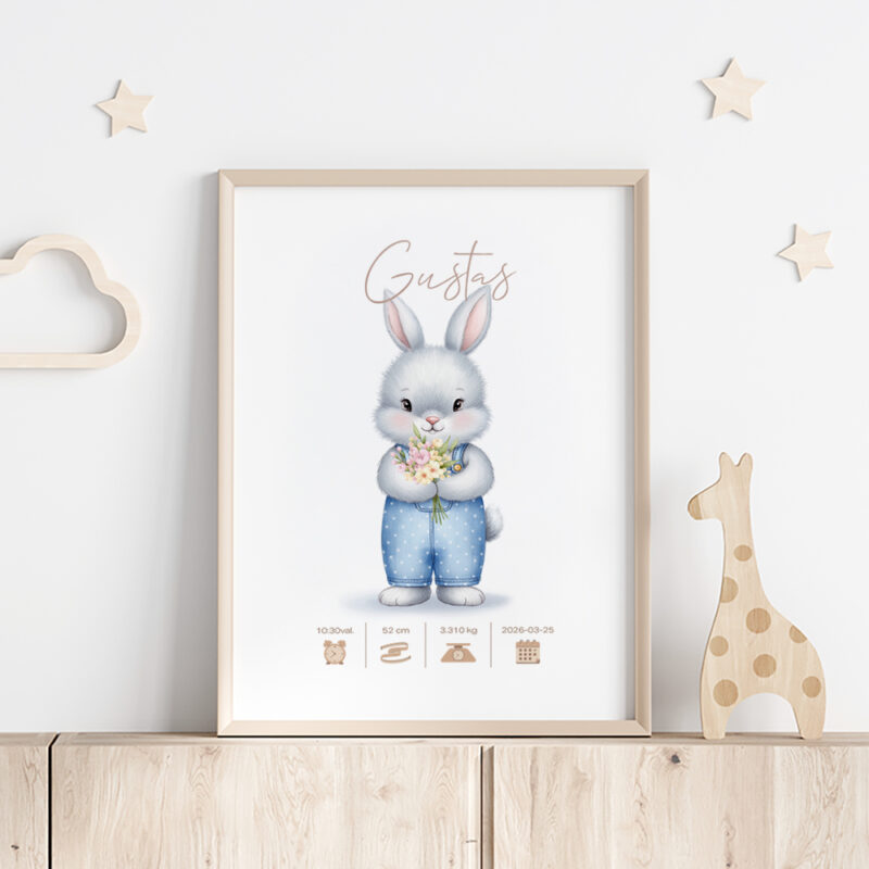 Gimimo dienos metrika - Kiškis su Gėlytėmis