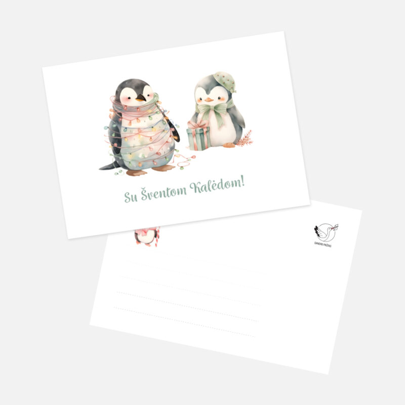 Šventiniai atvirukai - Kalėdiniai pingvinai