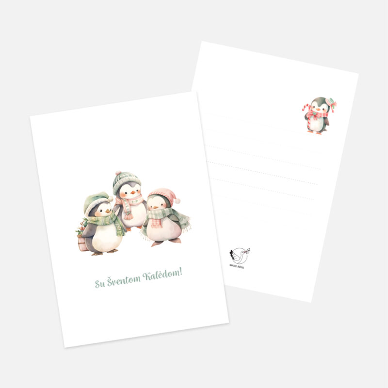 Šventiniai atvirukai - Kalėdinis Pingvinų Sveikinimas