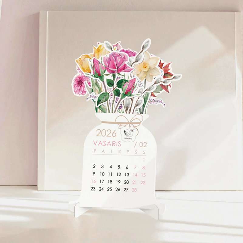 2026 metų kalendorius Gėlių puokštė