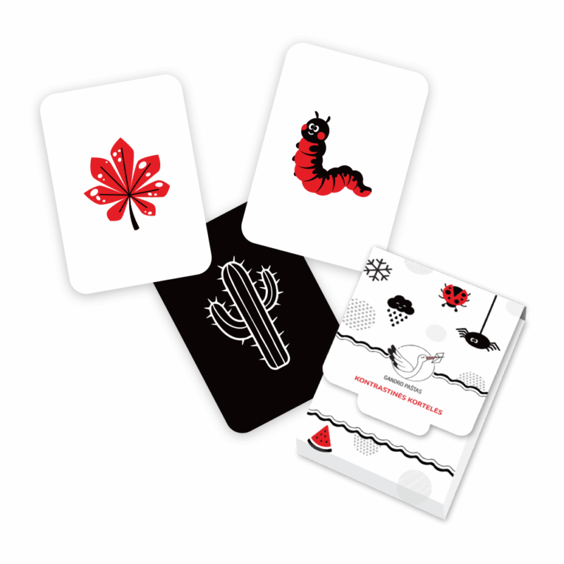 Kortelės su kontrastiniais paveikslėliais - Vabaliukai Ir Augaliukai