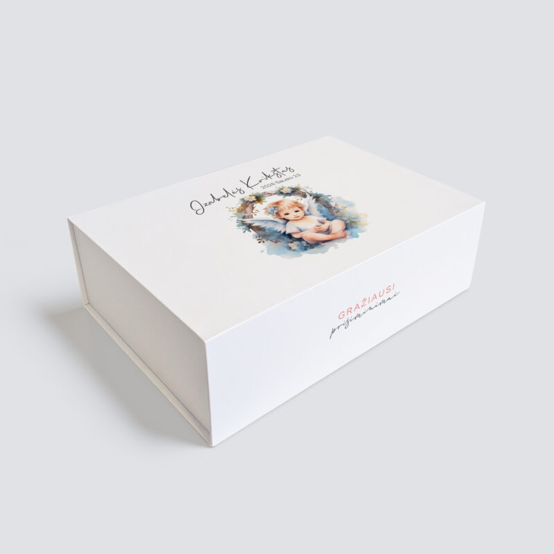 Personalizuota Krikšto dėžutė - Melsvos gėlės
