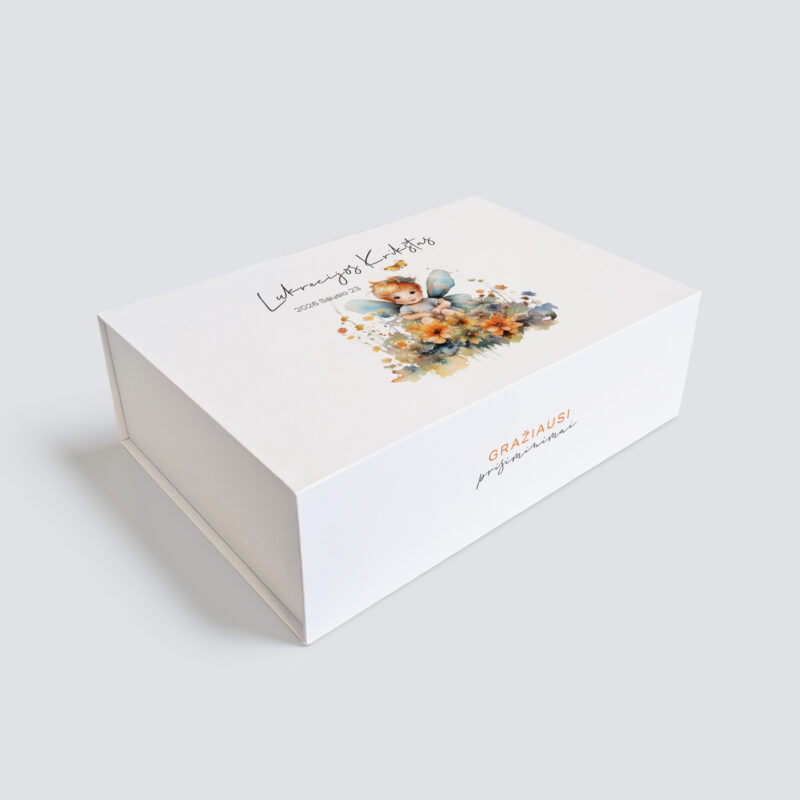Personalizuota Krikšto dėžutė - Angeliukas gėlių pievoje