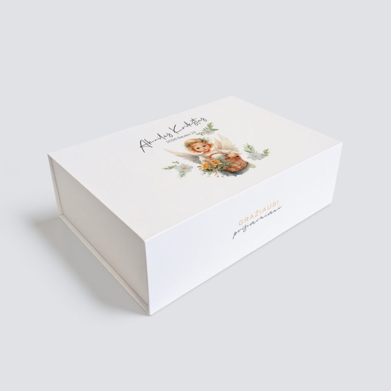 Personalizuota Krikšto dėžutė - Angeliukas su pintinėle