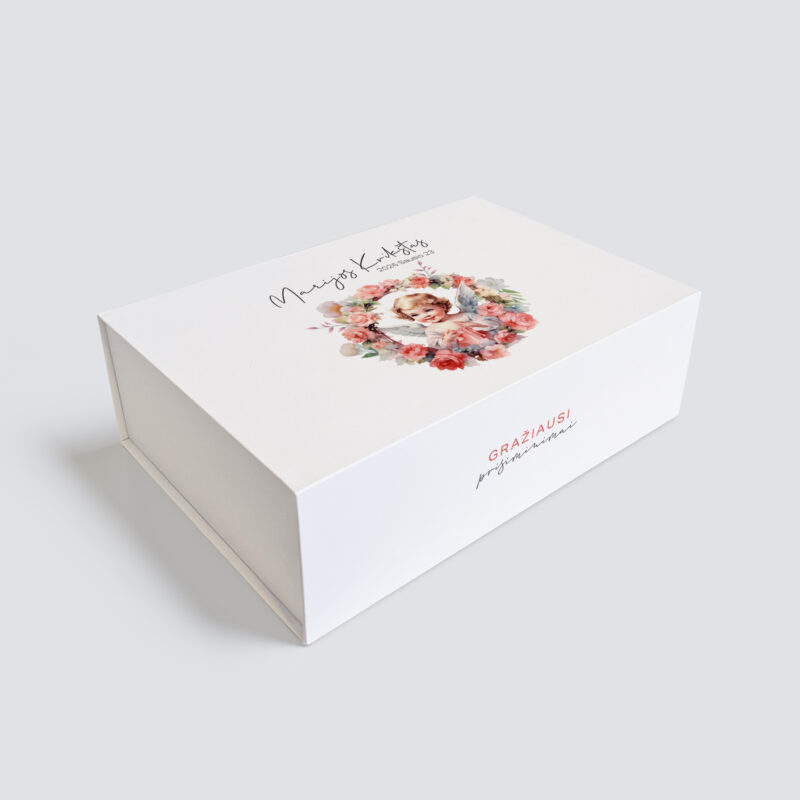 Personalizuota Krikšto dėžutė - Rausvos gėlės