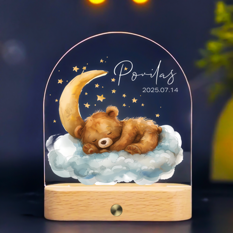 Personalizuota naktinė švieselė - Meškutis Ant Debesies