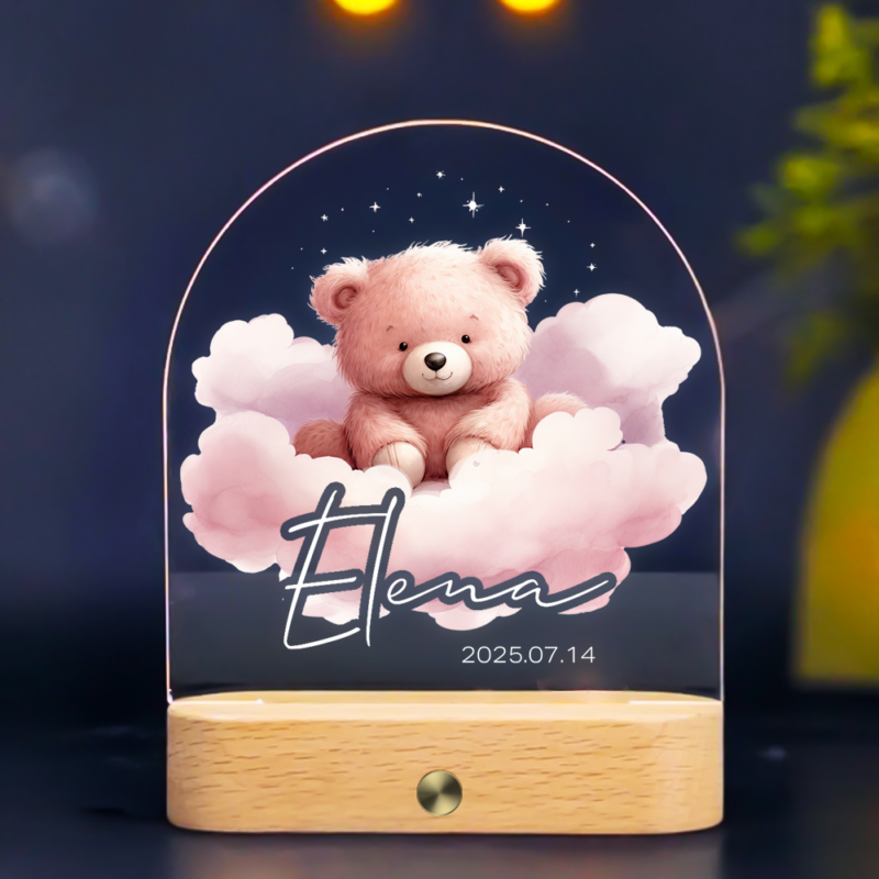 Personalizuota naktinė švieselė - Rožinis Meškutis
